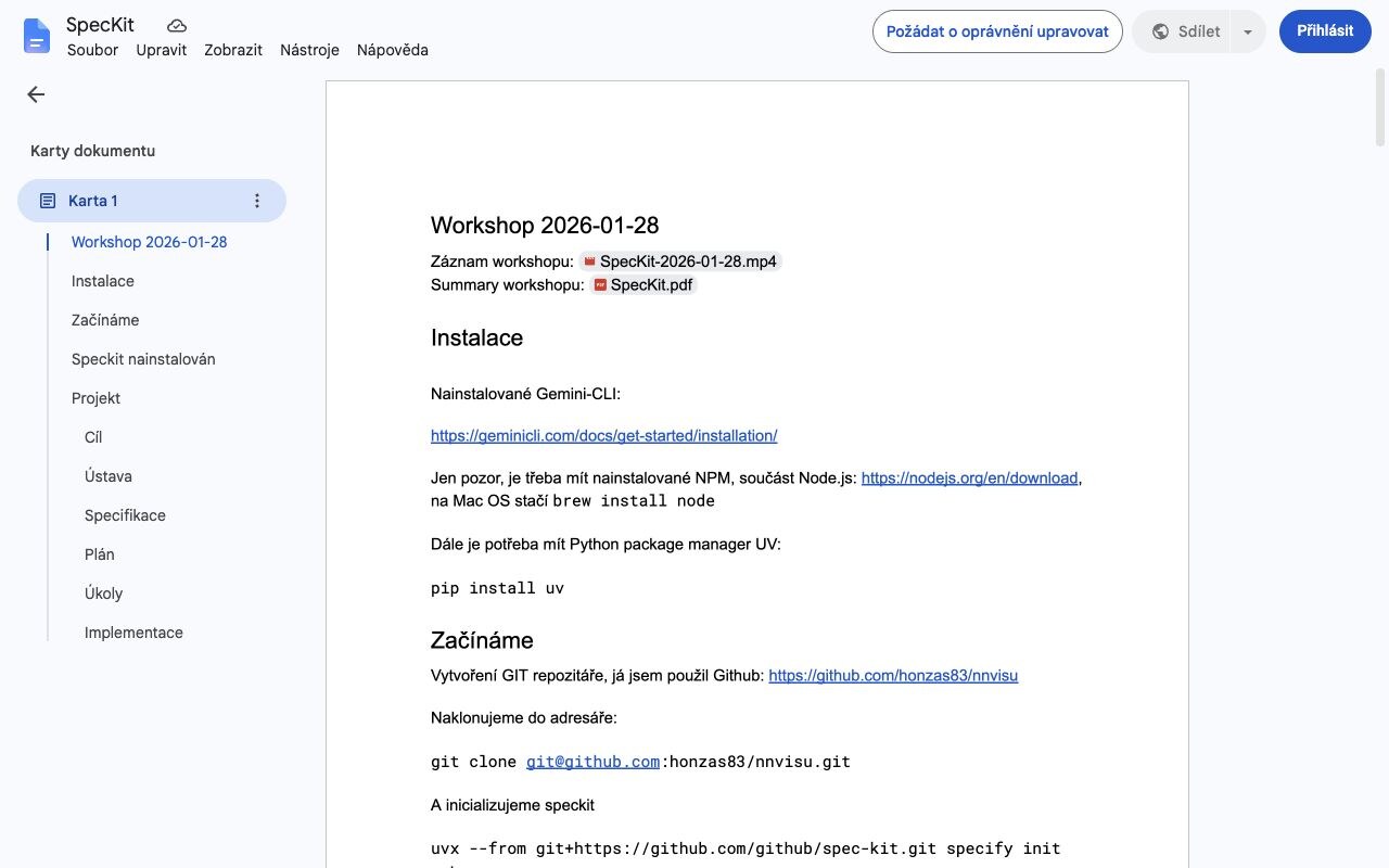Screenshot of the SpecKit workshop notes and recording links